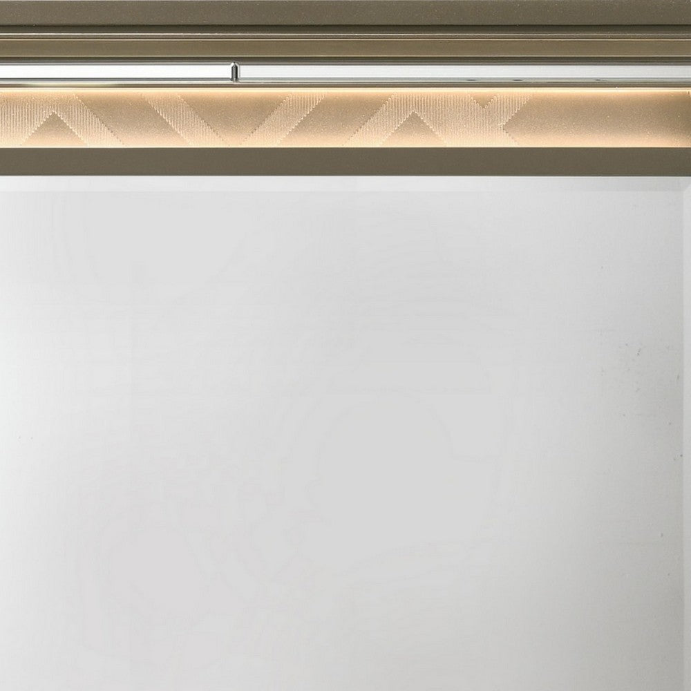 Contemporary Wall Mirror with LED and Accent Details, Gold and Brown - BM232980