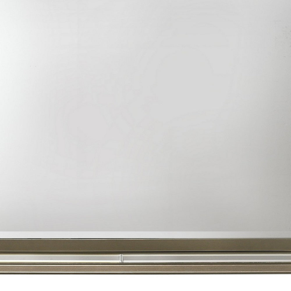 Contemporary Wall Mirror with LED and Accent Details, Gold and Brown - BM232980