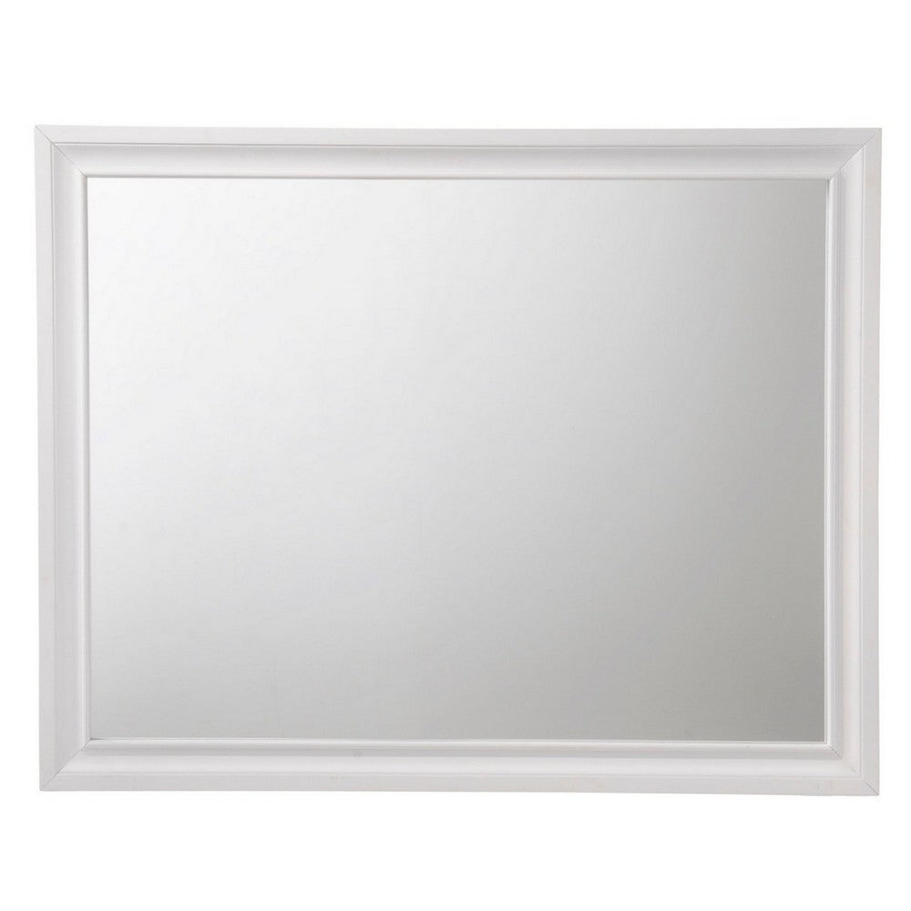 Wooden Rectangular Wall Mirror with Beveled Edges, White - BM232982