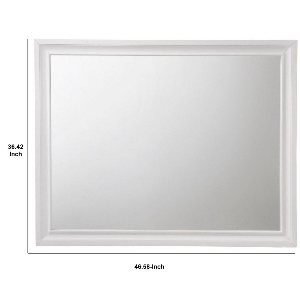 Wooden Rectangular Wall Mirror with Beveled Edges, White - BM232982