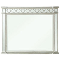 Wooden Raised Geometric Pattern Frame Mirror with Beveled Edges, Silver - BM232985