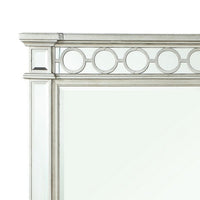 Wooden Raised Geometric Pattern Frame Mirror with Beveled Edges, Silver - BM232985