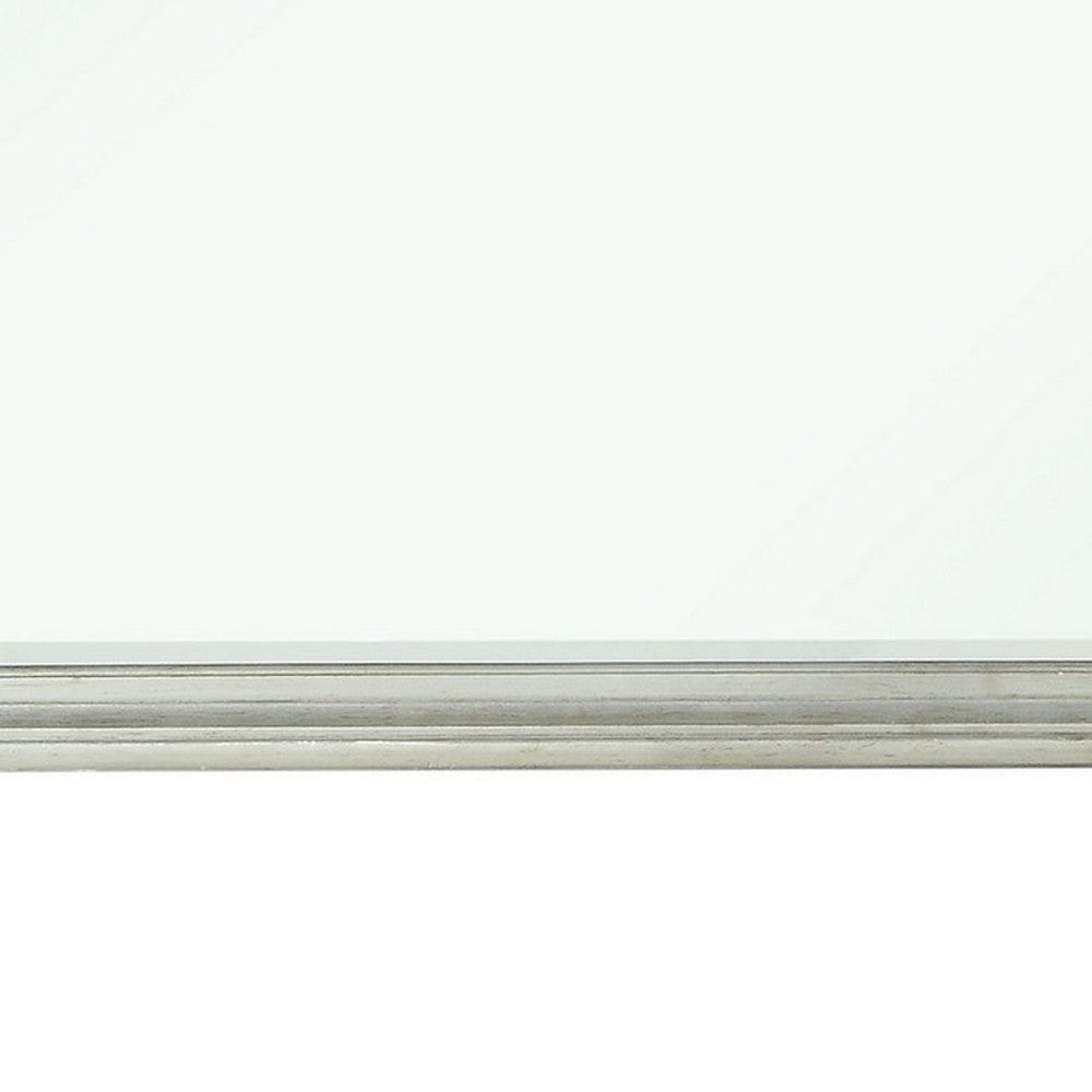 Wooden Raised Geometric Pattern Frame Mirror with Beveled Edges, Silver - BM232985