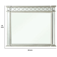 Wooden Raised Geometric Pattern Frame Mirror with Beveled Edges, Silver - BM232985