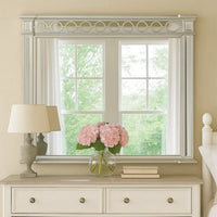 Wooden Raised Geometric Pattern Frame Mirror with Beveled Edges, Silver - BM232985