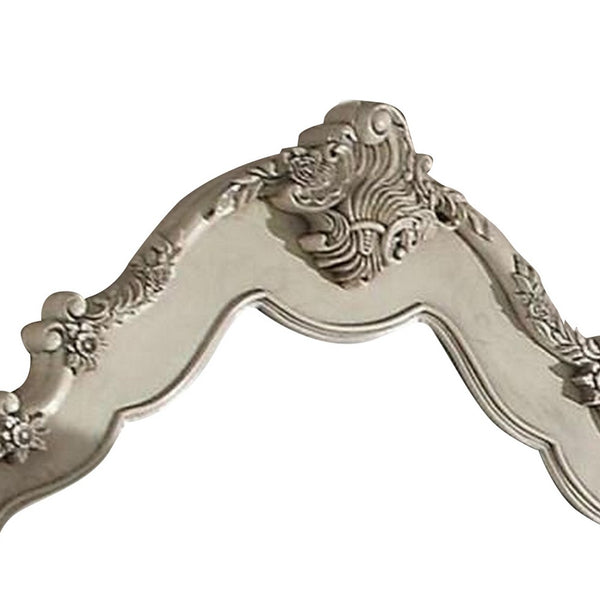 Wooden Arched Wall Mirror with Floral Design, White - BM232987