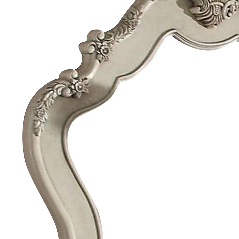 Wooden Arched Wall Mirror with Floral Design, White - BM232987