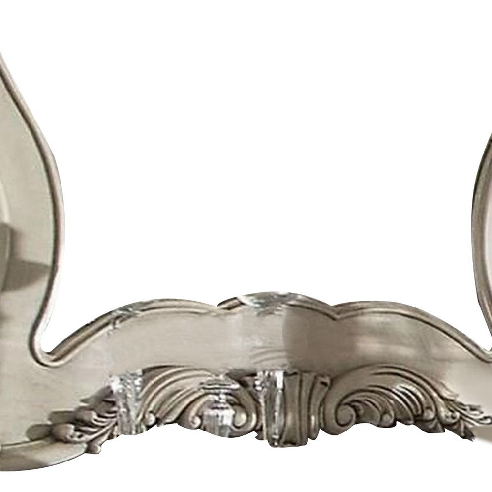 Wooden Arched Wall Mirror with Floral Design, White - BM232987