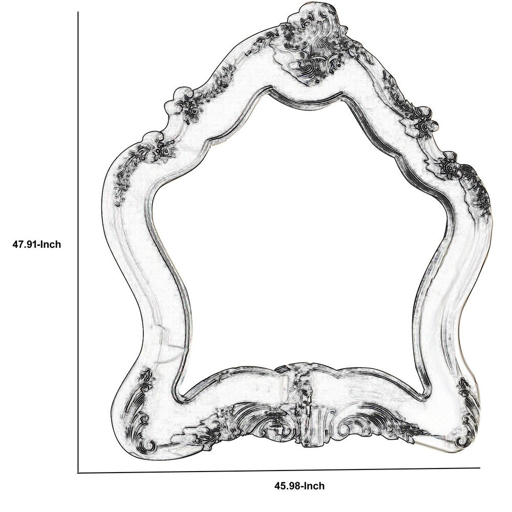 Wooden Arched Wall Mirror with Floral Design, White - BM232987