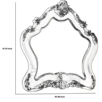 Wooden Arched Wall Mirror with Floral Design, White - BM232987