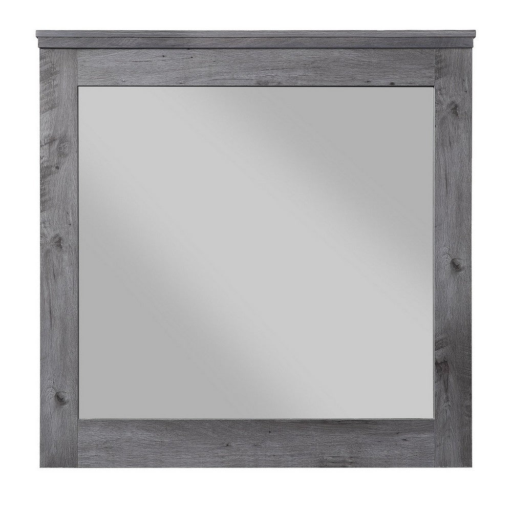 Traditional Wooden Wall Mirror with Rustic Style, Gray - BM232989