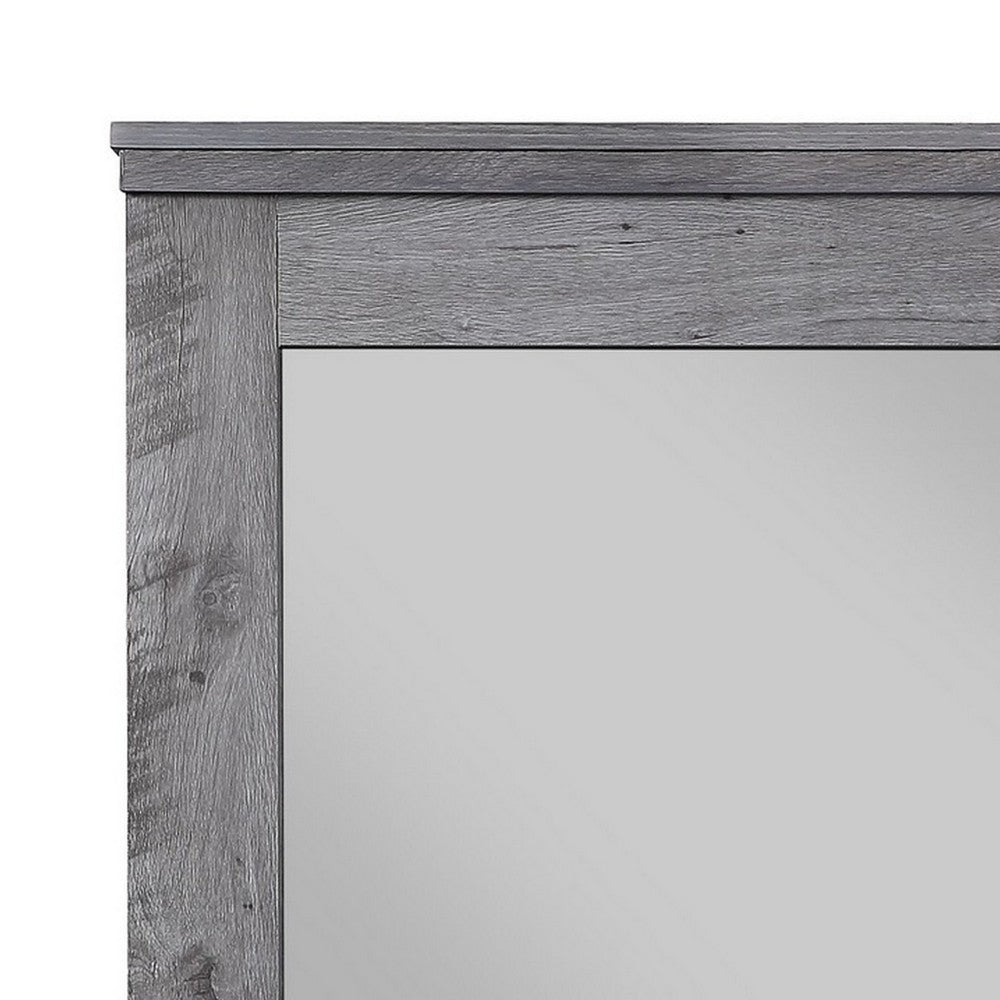 Traditional Wooden Wall Mirror with Rustic Style, Gray - BM232989