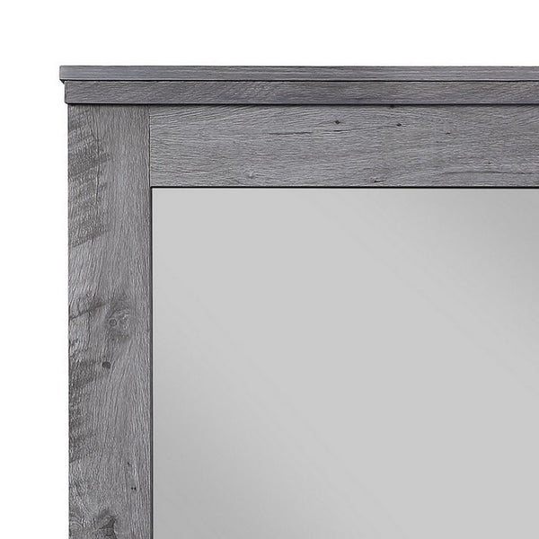 Traditional Wooden Wall Mirror with Rustic Style, Gray - BM232989
