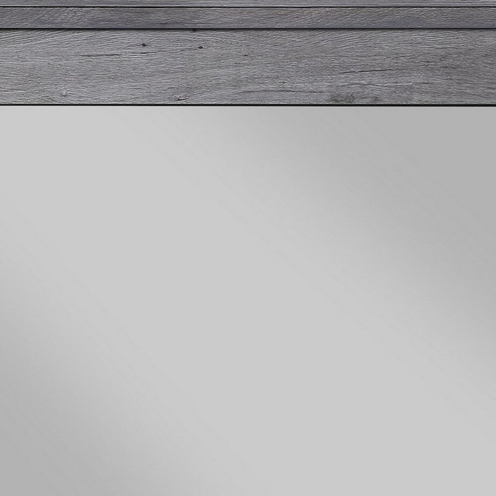 Traditional Wooden Wall Mirror with Rustic Style, Gray - BM232989