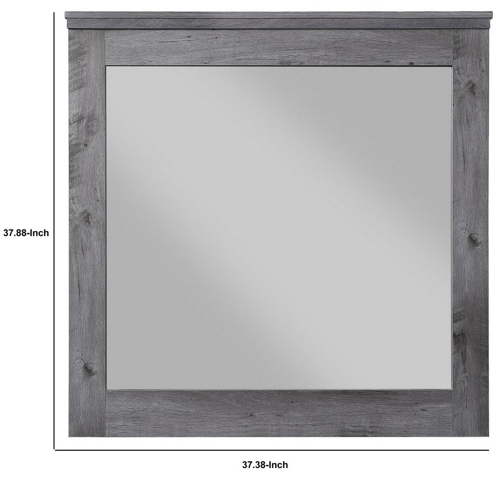 Traditional Wooden Wall Mirror with Rustic Style, Gray - BM232989