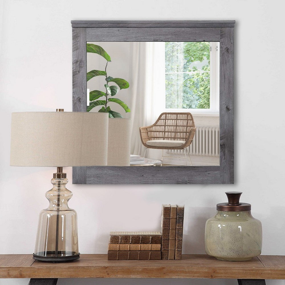 Traditional Wooden Wall Mirror with Rustic Style, Gray - BM232989