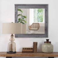Traditional Wooden Wall Mirror with Rustic Style, Gray - BM232989