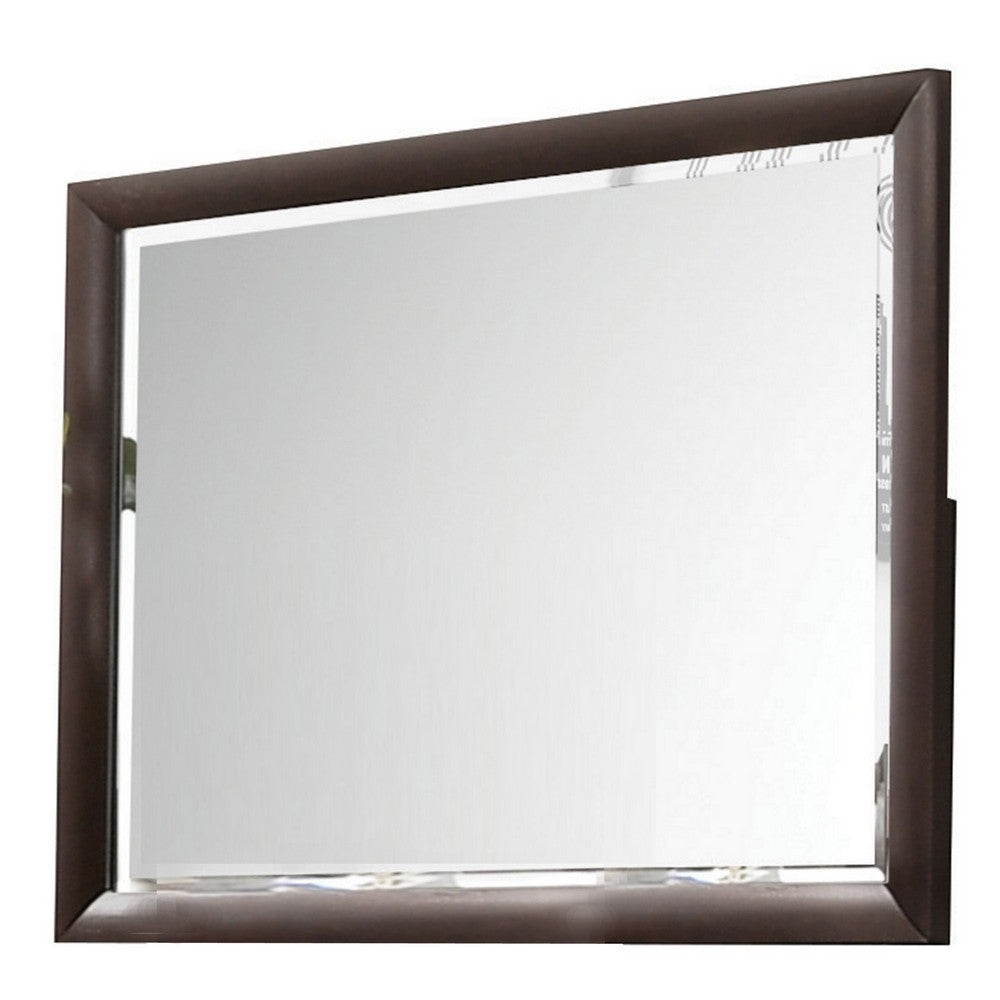 Wooden Rectangular Wall Mirror with Mounting Hardware, Brown - BM232990