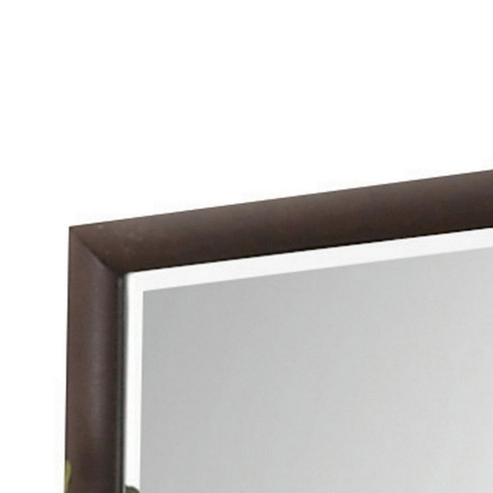 Wooden Rectangular Wall Mirror with Mounting Hardware, Brown - BM232990