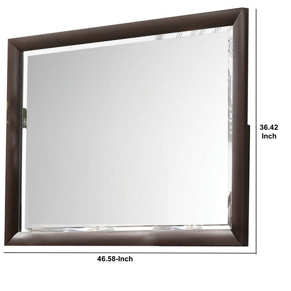 Wooden Rectangular Wall Mirror with Mounting Hardware, Brown - BM232990