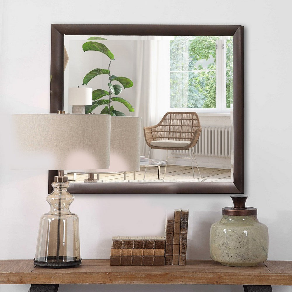 Wooden Rectangular Wall Mirror with Mounting Hardware, Brown - BM232990