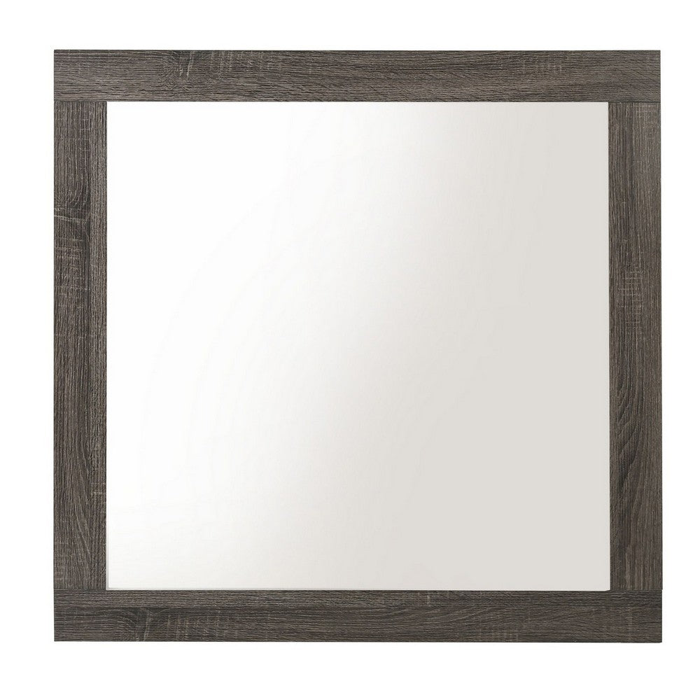 Transitional Style Rectangular Mirror with Natural Wood Grain Details, Gray - BM232991