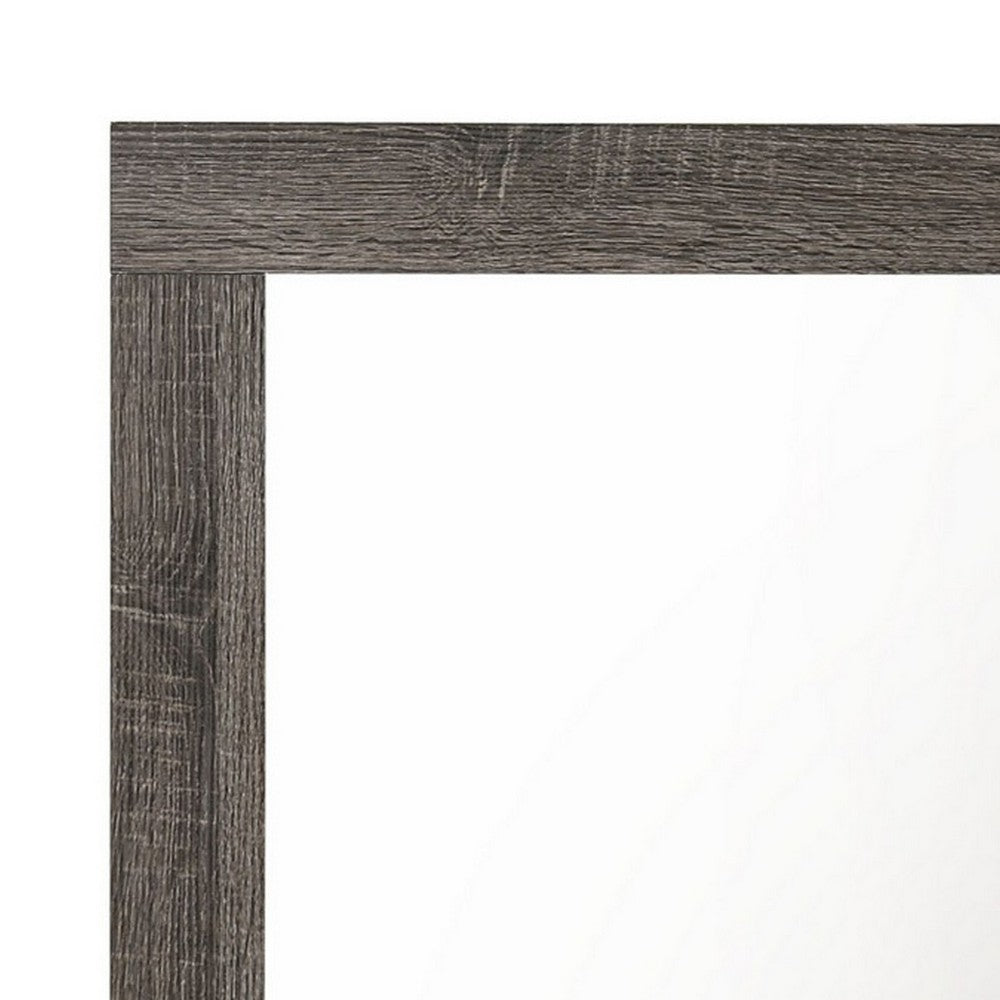 Transitional Style Rectangular Mirror with Natural Wood Grain Details, Gray - BM232991