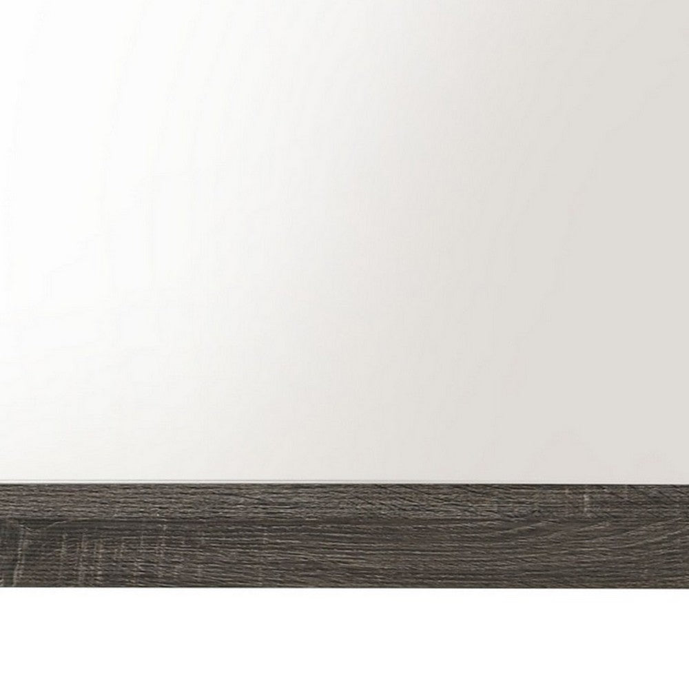 Transitional Style Rectangular Mirror with Natural Wood Grain Details, Gray - BM232991