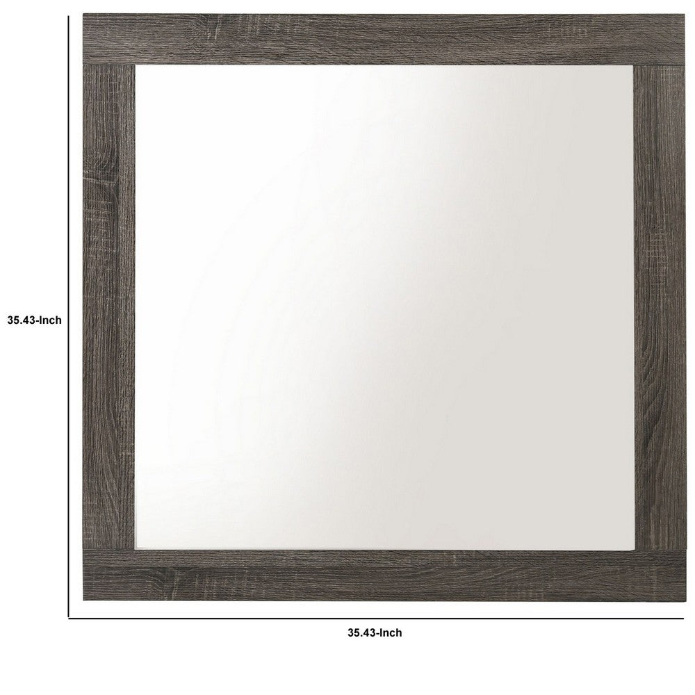 Transitional Style Rectangular Mirror with Natural Wood Grain Details, Gray - BM232991