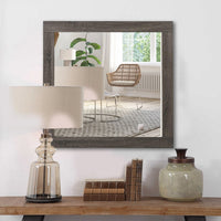 Transitional Style Rectangular Mirror with Natural Wood Grain Details, Gray - BM232991