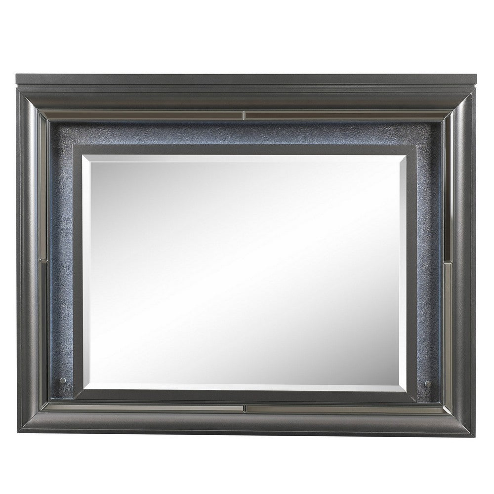 Wall Mirror with Mirror Accent and Beveled Edges, Gray - BM232993