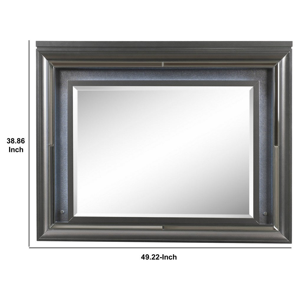 Wall Mirror with Mirror Accent and Beveled Edges, Gray - BM232993