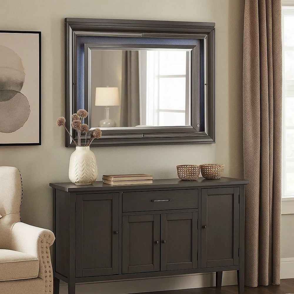 Wall Mirror with Mirror Accent and Beveled Edges, Gray - BM232993
