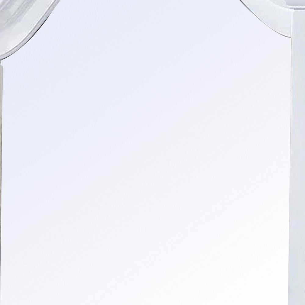 Transitional Style Wooden Wall Mirror with Crown Top, White - BM232998