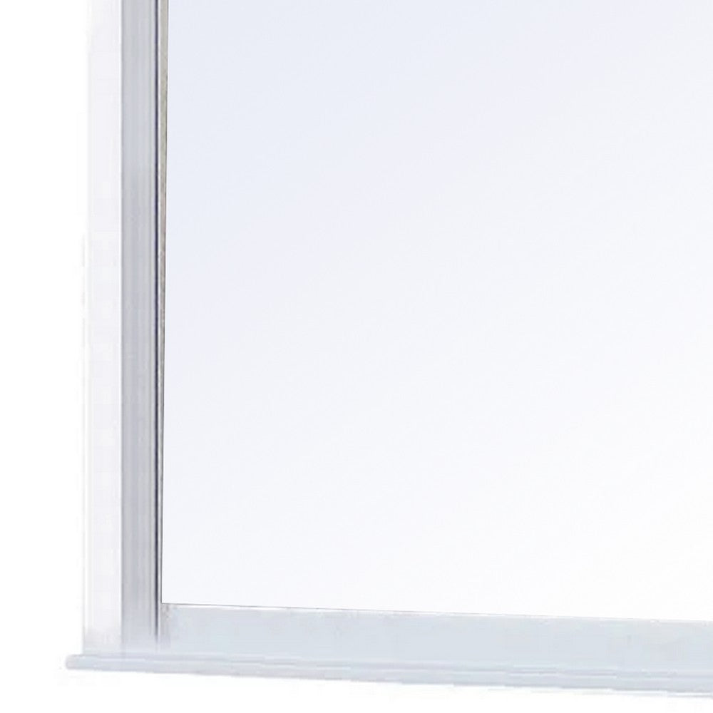 Transitional Style Wooden Wall Mirror with Crown Top, White - BM232998