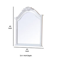 Transitional Style Wooden Wall Mirror with Crown Top, White - BM232998