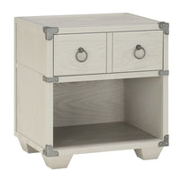 Two Drawer Wooden Nightstand with Metal Ring Pulls, Gray - BM233001