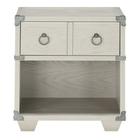 Two Drawer Wooden Nightstand with Metal Ring Pulls, Gray - BM233001