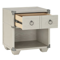 Two Drawer Wooden Nightstand with Metal Ring Pulls, Gray - BM233001