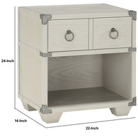 Two Drawer Wooden Nightstand with Metal Ring Pulls, Gray - BM233001