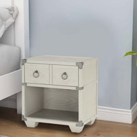 Two Drawer Wooden Nightstand with Metal Ring Pulls, Gray - BM233001