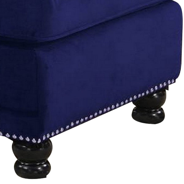 46 Inches Nailhead Trim Velvet Upholstered Ottoman, Blue - BM233086