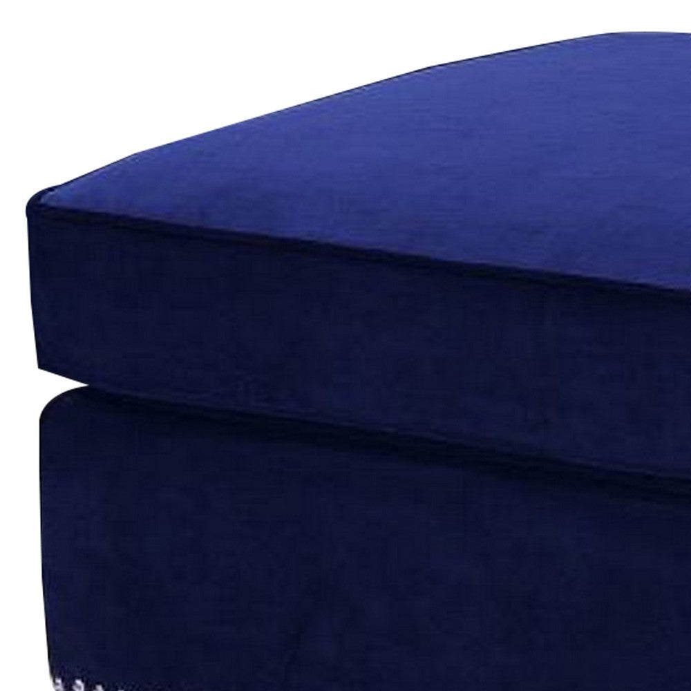 46 Inches Nailhead Trim Velvet Upholstered Ottoman, Blue - BM233086