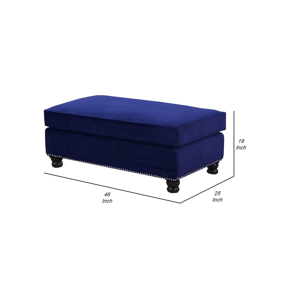 46 Inches Nailhead Trim Velvet Upholstered Ottoman, Blue - BM233086