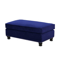 46 Inches Nailhead Trim Velvet Upholstered Ottoman, Blue - BM233086