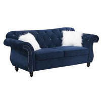 77 Inches Nailhead Trim Velvet Loveseat with Crystal Tufting, Blue - BM233089