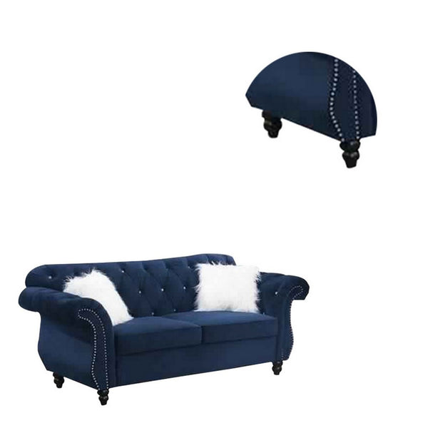 77 Inches Nailhead Trim Velvet Loveseat with Crystal Tufting, Blue - BM233089