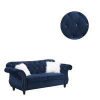 77 Inches Nailhead Trim Velvet Loveseat with Crystal Tufting, Blue - BM233089