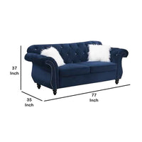 77 Inches Nailhead Trim Velvet Loveseat with Crystal Tufting, Blue - BM233089