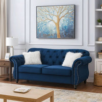 77 Inches Nailhead Trim Velvet Loveseat with Crystal Tufting, Blue - BM233089